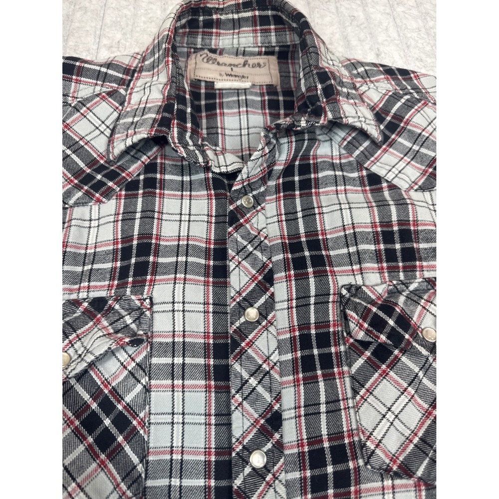 Wrancher‎ by Wrangler Mens Plaid Western Pearl Snap Shirt Grey Black Red Large
